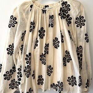 Chic Cream and Black Patterned Blouse